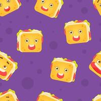 Funny Smiling Sandwich Character Seamless Pattern, Childish Design Element Can Be Used for Wallpaper, Packaging, Background Illustration vector