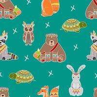 Cute Wild Ethnic Patterned Animals Seamless Pattern, Design Element Can Be Used for Fabric, Wallpaper, Background Illustration vector