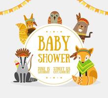 Baby Shower Banner Template with Place for Text and Cute Wild Ethnic Animals Illustration vector