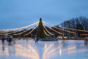 Winter Wonderland Enjoy an Ice Rink adorned with Beautiful Christmas Lights and a Tree photo