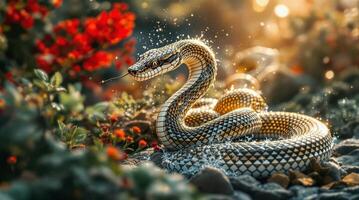 A Stunning Golden Snake Found in a Vibrant and Lush Nature Setting that Captivates the Eye photo