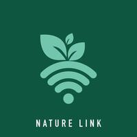 Unique link leaves logo design. Organic technology wireless connection for company. vector
