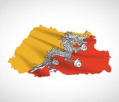 Bhutan Map Silhouette with National Flag Design vector