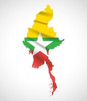 Myanmar Map Silhouette with National Flag Design vector