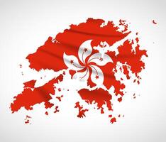 Hong Kong Map Silhouette with Regional Flag Design vector
