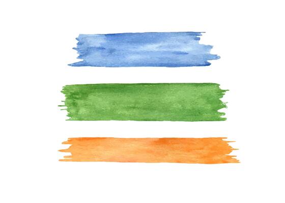 Watercolor abstract blue, green, orange grunge brush stroke set. Colorful aquarelle sketch horizontal stripe backdrop clipart illustration for holiday designs, banners with empty space for text.