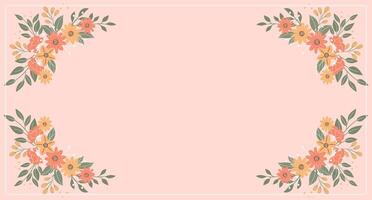 Floral frame with space for text. Vintage floral frame with spring flowers on pink background. Holiday illustration. vector