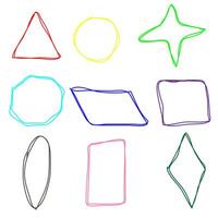 Set of colorful geometric shapes drawn in doodle style on a white background vector