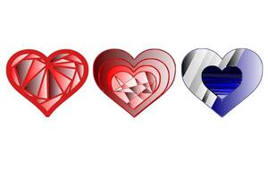 Set of three beautiful multi-colored hearts vector
