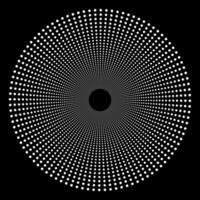 White round pattern of lines and dots arranged in a circle on a black background vector