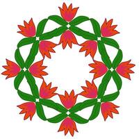 Original frame in the form of a round floral pattern of red flowers on a white background vector