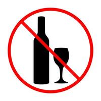 Prohibited alcohol consumption sign. illustration of bottle and glass with red prohibition circle and slash, symbolizing no drinking allowed vector