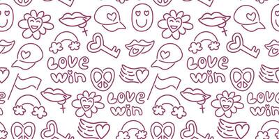 seamless pattern with linear lgbt pride doodles vector