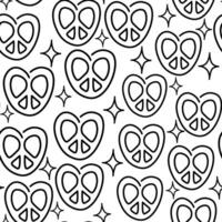 seamless pattern with love and peace sign in line doodle style vector