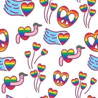 seamless pattern with lgbt hearts and worm colored doodles elements vector