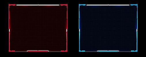 Futuristic digital interface with contrasting red and blue borders highlighting connectivity features and design aesthetics. vector