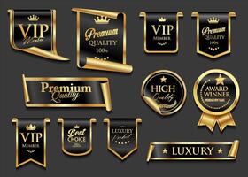 VIP and premium emblem and badges black and gold color isolated on black background illustration vector