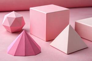 Simplicity in pink geometrical figures still life composition studio setting minimalist aesthetic flat lay view photo