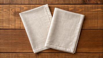 Simplicity in dining a pair of high-quality linen napkins on a wooden table rustic setting close-up view photo