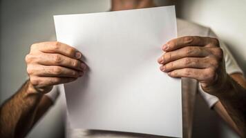 Simplicity in action hands gripping a blank sheet of paper indoor setting minimalist focus photo