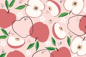 Fresh ripe red summer apple seamless pattern background vector