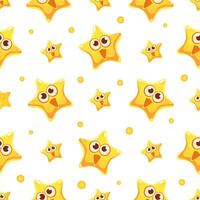 Happy Funny Yellow Star Character Seamless Pattern, Design Element Can Be Used for Wallpaper, Packaging, Background Illustration vector