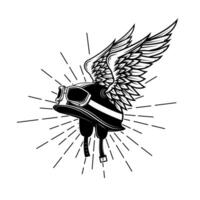 Live to ride. Motorcycle helmet with wings on grunge background. Design element for t-shirt print, poster, emblem, badge, sign. vector