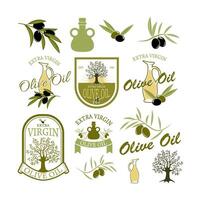 Set of the olive oil labels and badges isolated on white background. Design element for label, emblem, brand mark, sign. illustration. vector