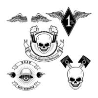 biker theme labels. skulls with wings. vector