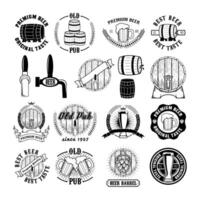 Set of beer labels, badges and design elements. Beer barrel. Beer barrel icons. Old pub. Premium beer. Design elements in . vector
