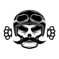 Freedom spirit. Skull with moustache in motorcycle helmet. T-shirt print template. Design element in . vector