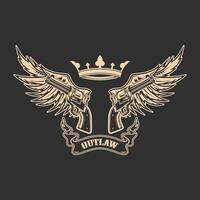 Outlaw. Two revolvers on grunge background. T-shirt print template. vector