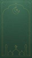 Simple Elegant Green Islamic Vertical Background Featuring Gold Line Mosque Crescent Moon Star Frame And Subtle Geometric Stars Like Patterns vector