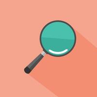 Magnifier round icon with long shadow. Flat design style. Magnifying glass simple silhouette. Modern circle icon in stylish colors. vector