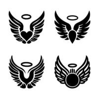 4 simple black wing icons on a white background vector