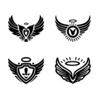 Collection of simple black wings icons on white background vector