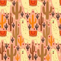 seamless pattern with lama and cacti vector