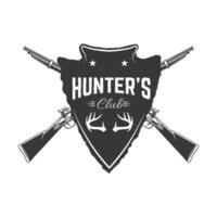 Hunter's club label template. Grunge style emblem with two guns. Hunting. Design element in . vector