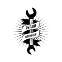 repair workshop label with wrench vector