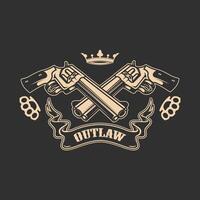 Outlaw. Two revolvers on grunge background. T-shirt print template. vector