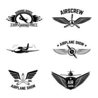 Set of airplane show labels isolated on white background. Air forse. Flying club. Design elements in . vector