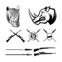 Rhinoceros, African spears, hunting rifle. A set of elements for design vector