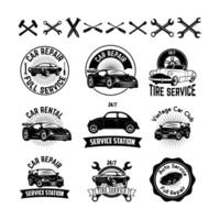 Set of Car repair service labels. Retro design graphic element, emblem, logo, insignia, sign, identity, logotype vector