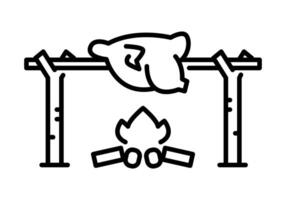 Symbol of roasting chicken over a bonfire in the forest vector