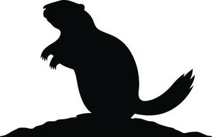 Groundhog Day. A simple black silhouette of a groundhog, standing on a small mound of earth vector