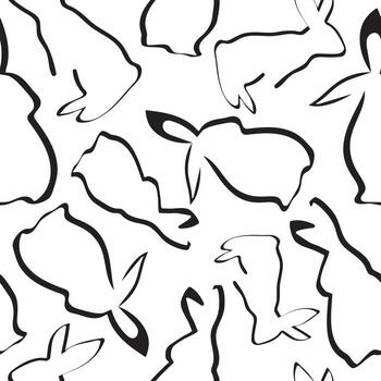 seamless pattern of simple icons of easter bunny in different poses with long ears drawn with lines, for various logos or designs vector