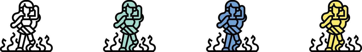 running icon. Outline, Green, Blue and Yellow Style Design Isolated On White Background vector