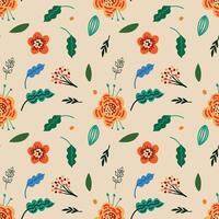 floral pattern with flowers and leaves on a beige background vector