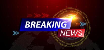illustration breaking news background template. red futuristic broadcast with word map vector