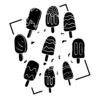 ice cream icon set in black vector